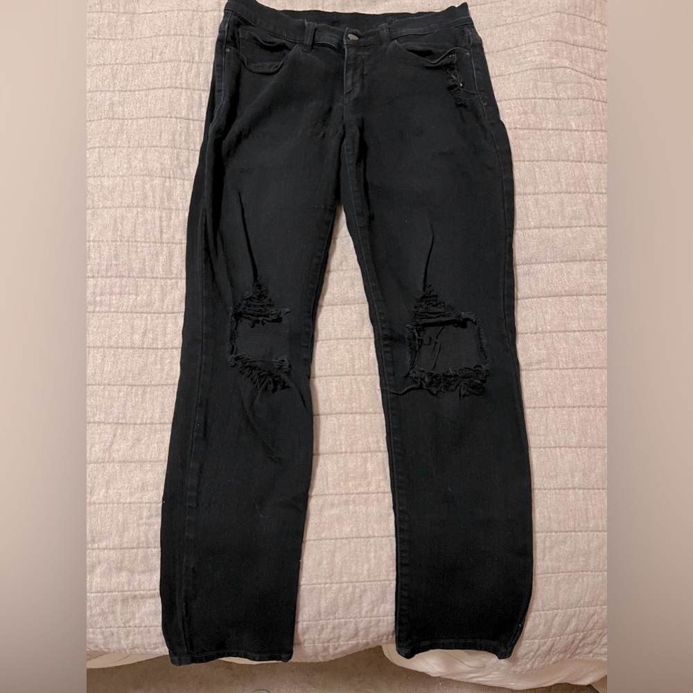 SP black label, distressed black denim jeans